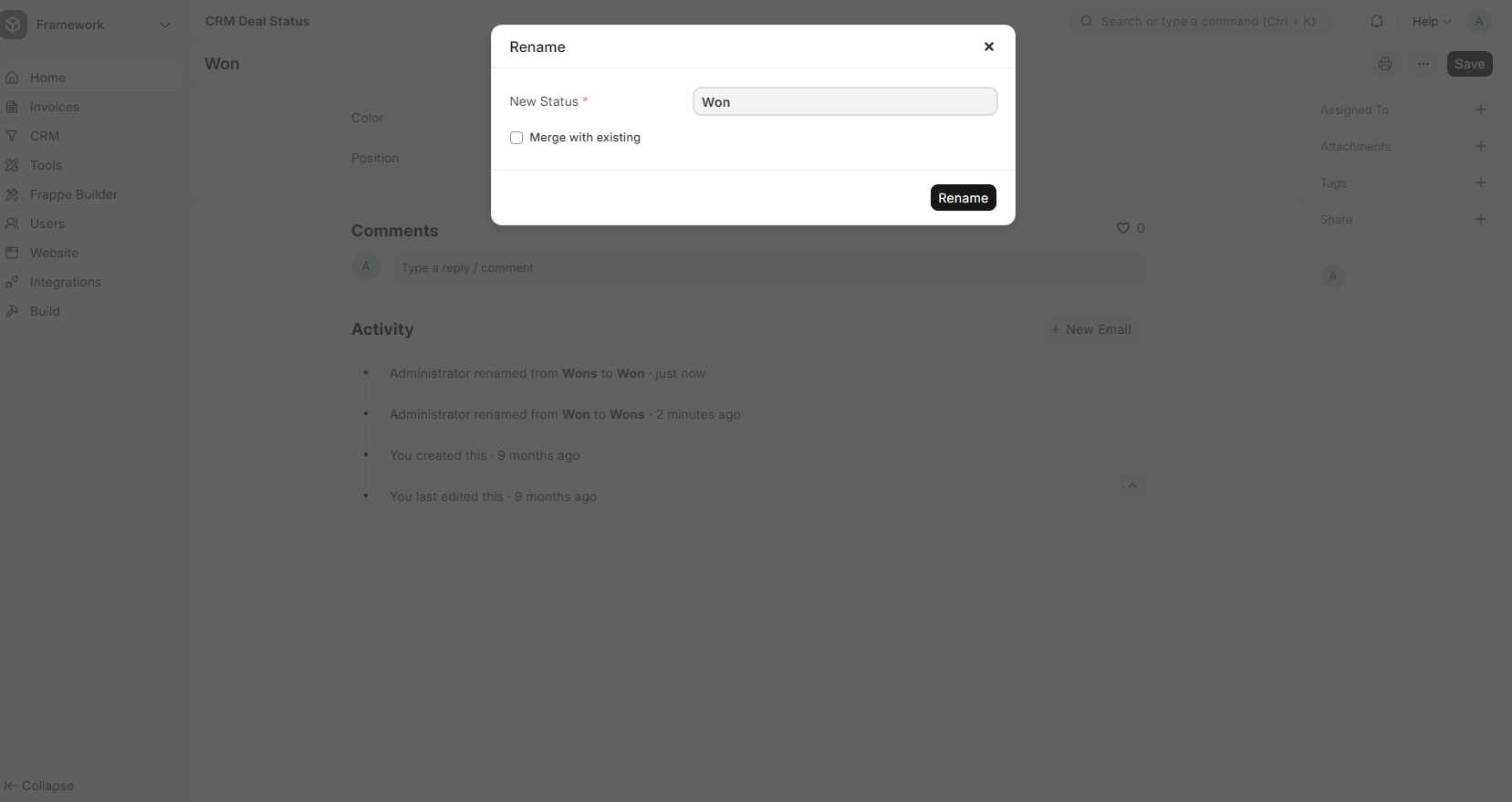 Renaming Deal Status Step 1